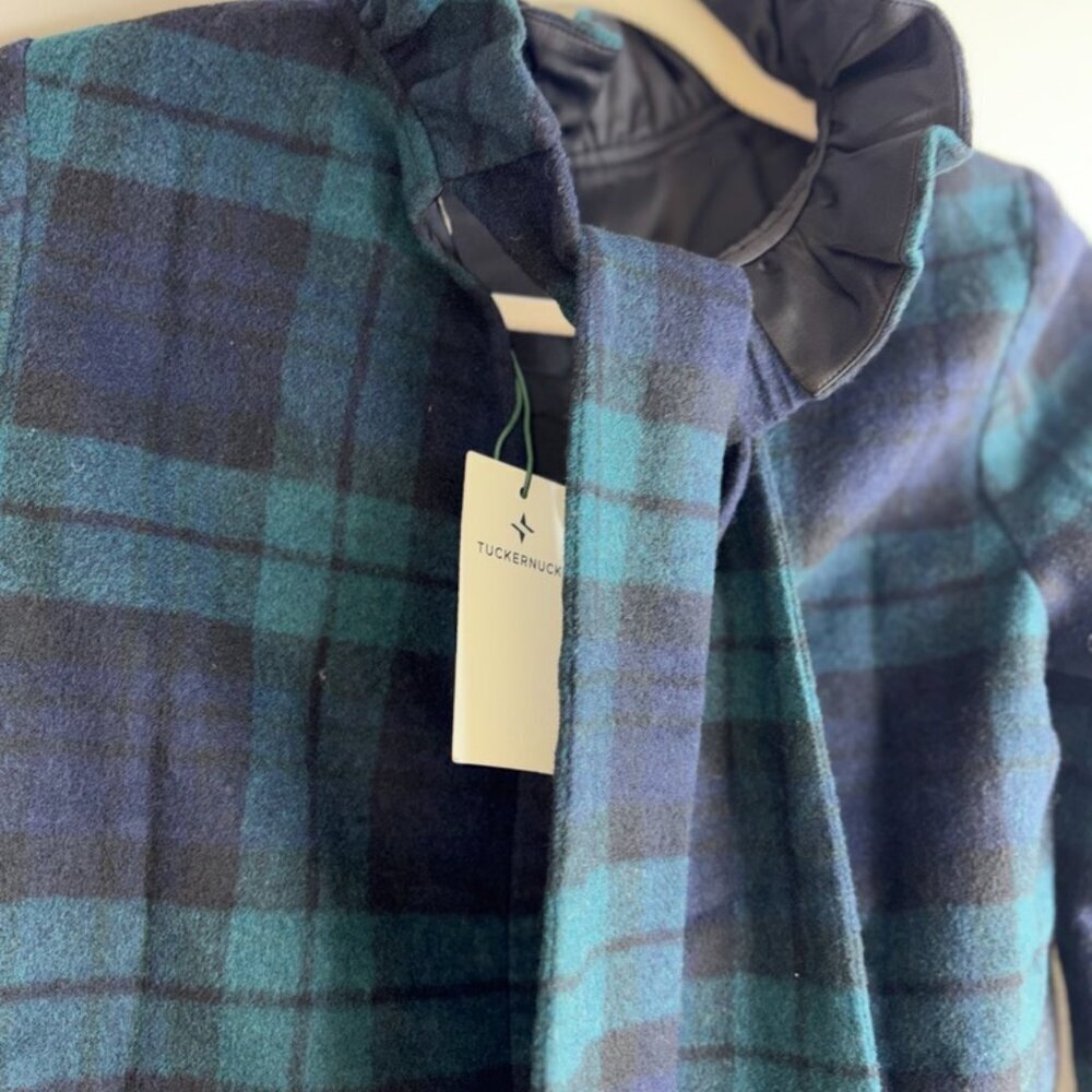 NEW NWT Tuckernuck Blackwatch Faye Blouse Green Navy Plaid Ruffle Tie Prep XS - Picture 13 of 14
